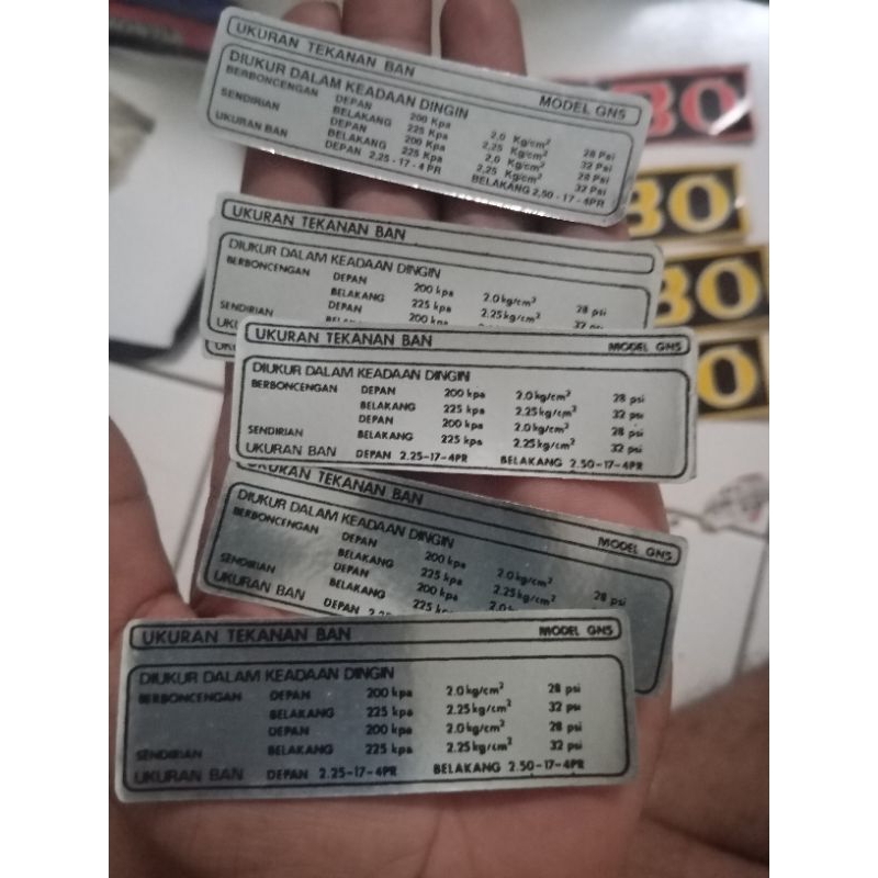 

Stiker Ukuran Tekanan Ban Ketengkas Honda Grand Prima Star