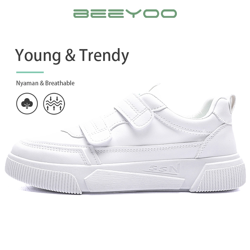 Beeyoo Sepatu Wanita Tanpa Tali Sneakers Wanita Fashion Sport Shoes Kets Putih Polos WK101