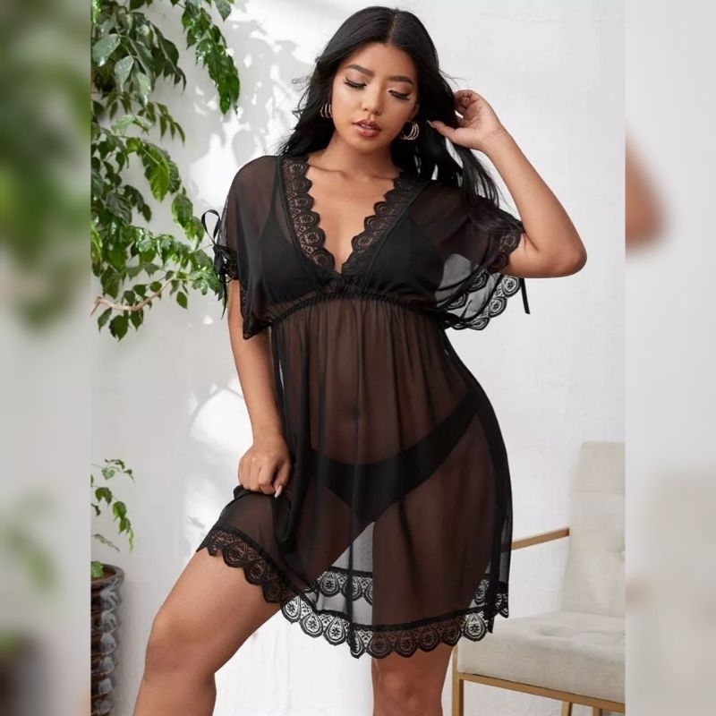 Bergaransi Lingerie V Neck Set / Lingerie Sexy Dress Set Dewasa / Lingerie Sexy Jumbo Ld130Cm /