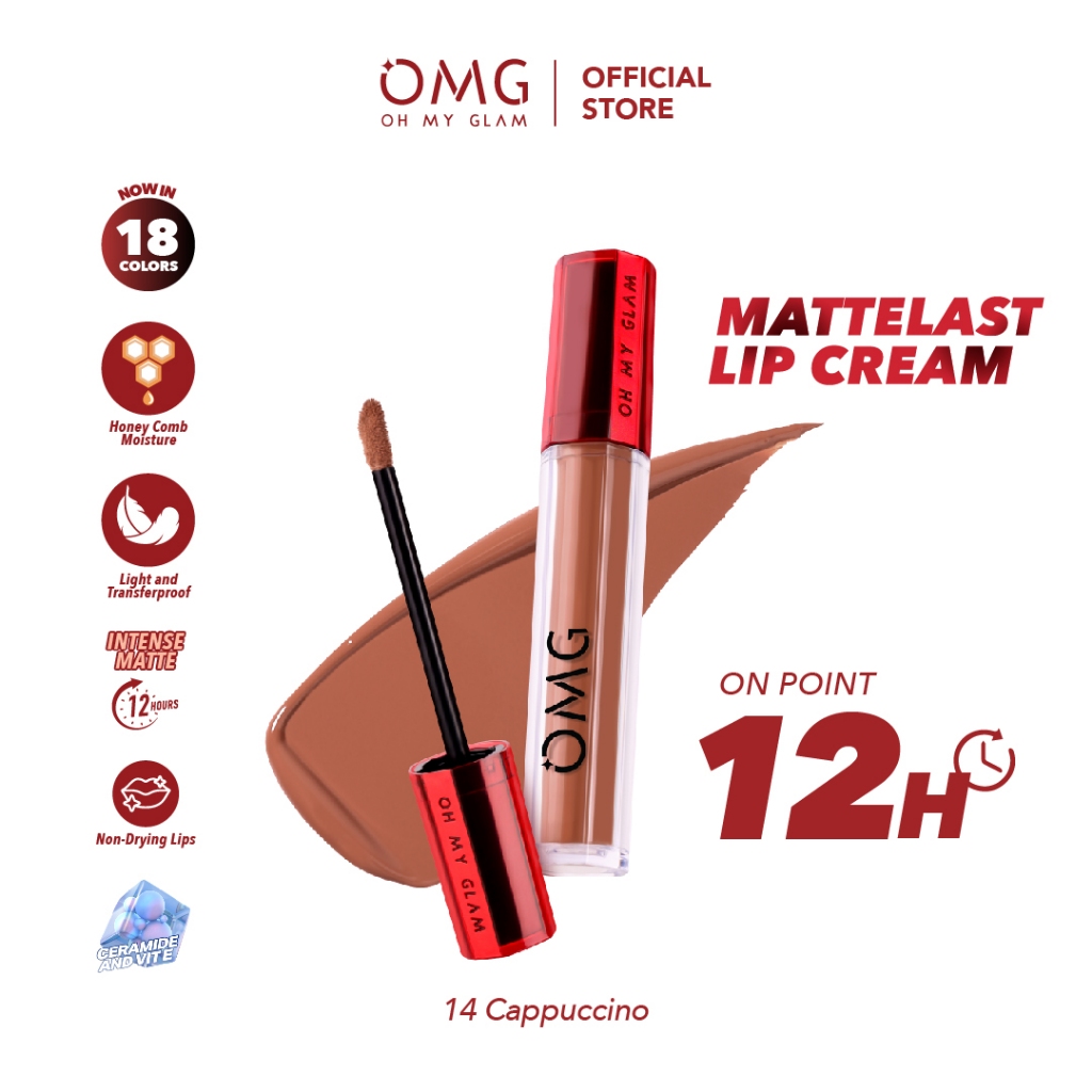 OMG OH MY GLAM Mattelast Lip Cream 14 Cappuccino 2.9 g  - Lip Cream Matte Dengan Warna Intense, Taha