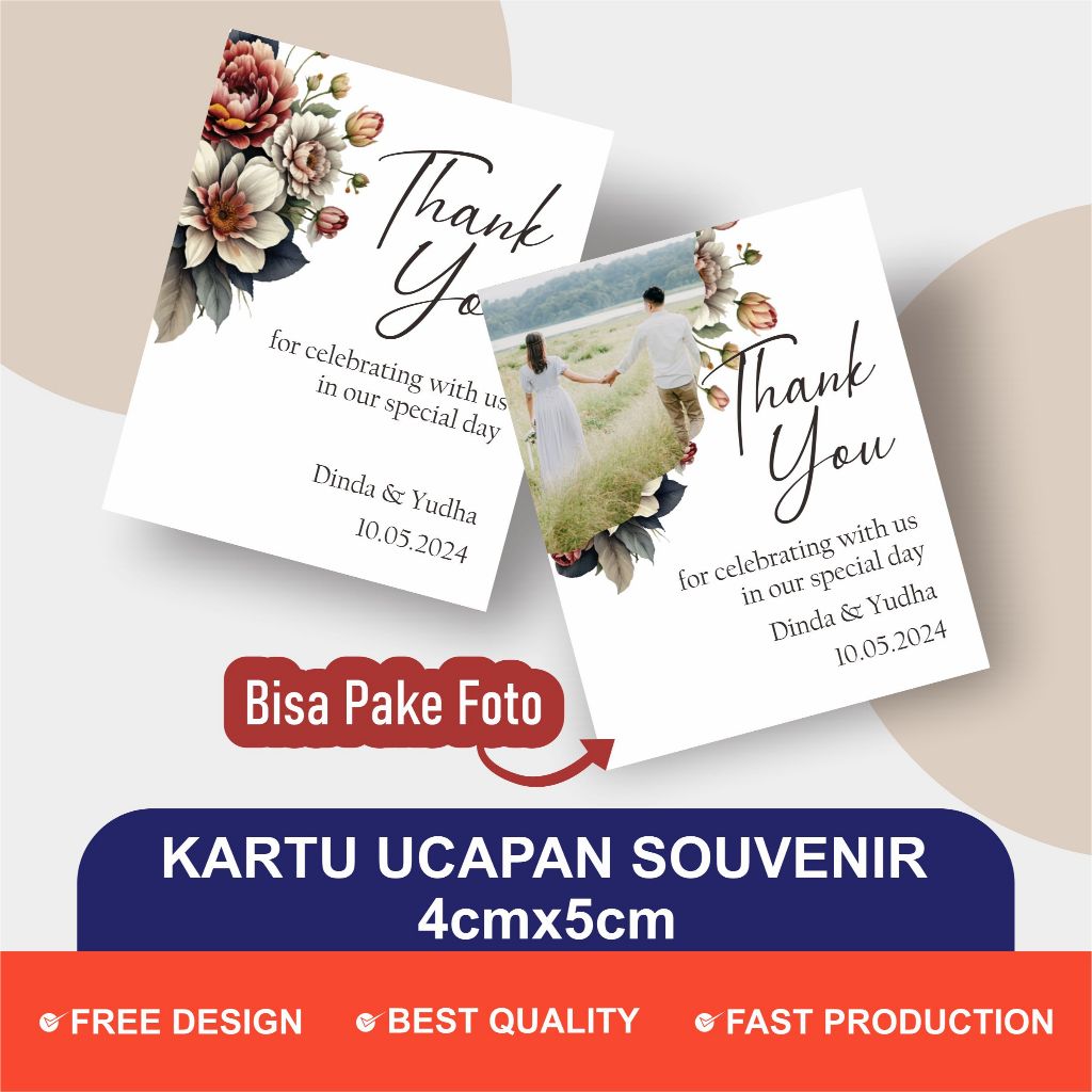 Kartu Ucapan Terimakasih Wedding | Kartu ucapan souvenir | Kartu Souvenir Pernikahan 005 G