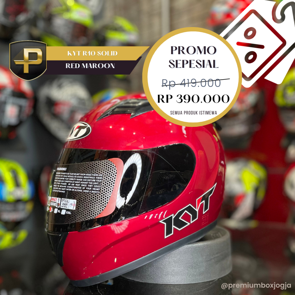 HELM KYT R10 SOLID - Red Maroon / helm full face kyt / helm kyt / original 100%