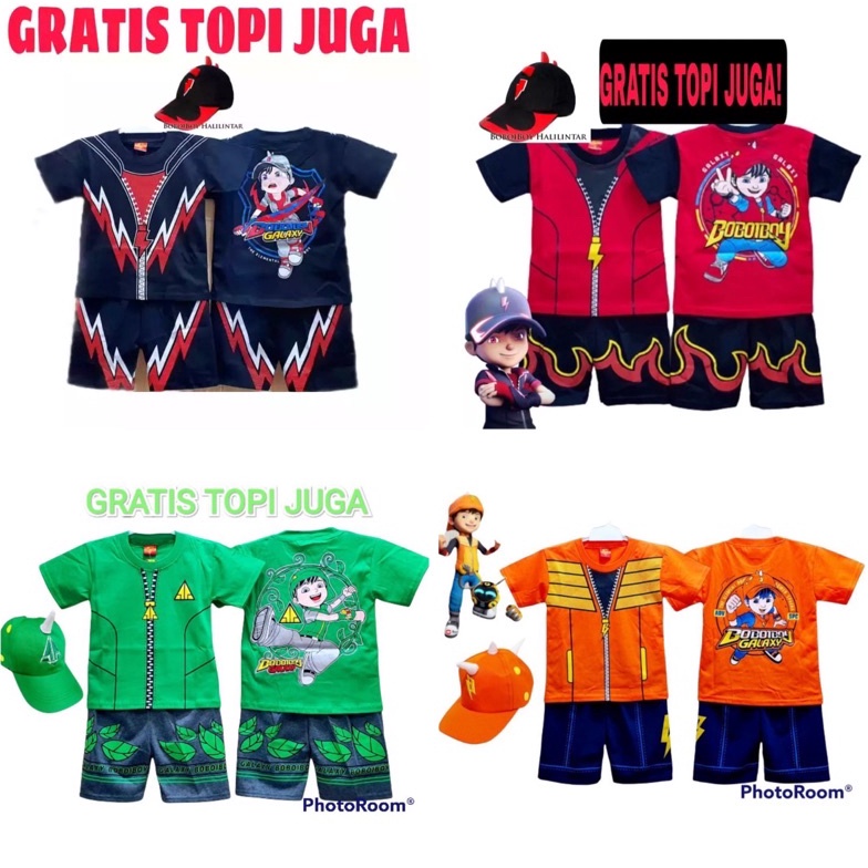 FREE TOPI  BAJU ANAK BOBOIBOY SETELAN ANAK BOBOIBOY AIR API HALILINTAR DAUN GEMPA g AU7