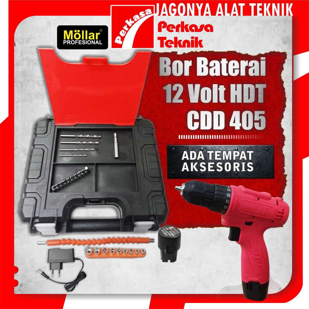 mesin bor cordless 10 mm set 12 Volt HDT CDD405 bor baterai bor cash - 2 Baterai