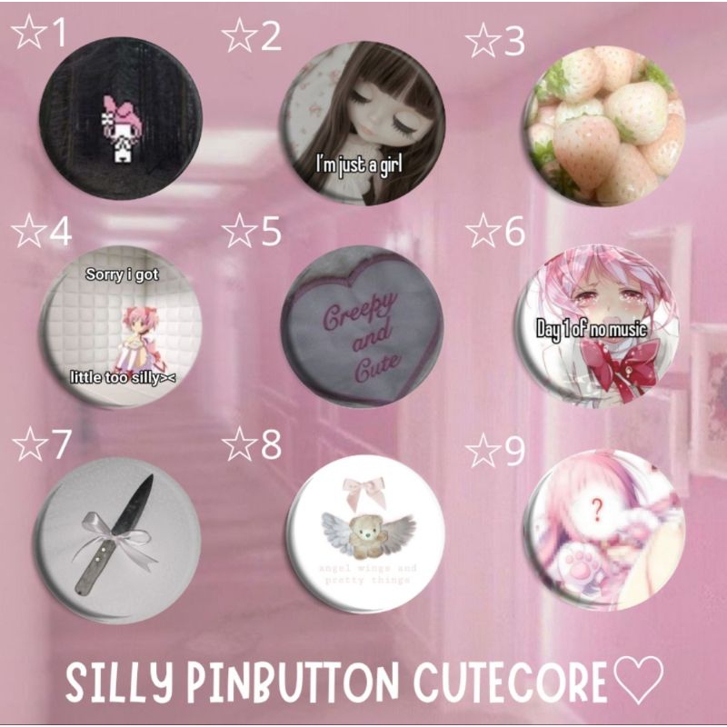 PIN BUTTON CUTECORE CRAZYCORE FUNNYCORE AESTHETIC BATCH# 1 ♡ pin aksesoris , pin tas