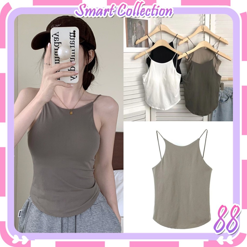 SC BJ1568 Baju Tanktop Polos Halus Tanpa Kawat With Cup Tali Leher Bh Singlet Wanita Atasan Sexy Cod