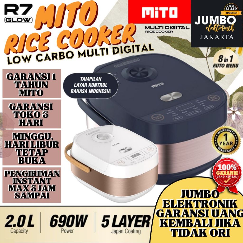 Rice Cooker Mito Low Carbo R7 8 in 1 Multi Digital Rice Cooker Mitochiba Rice Multi Digital R7 2 Lit