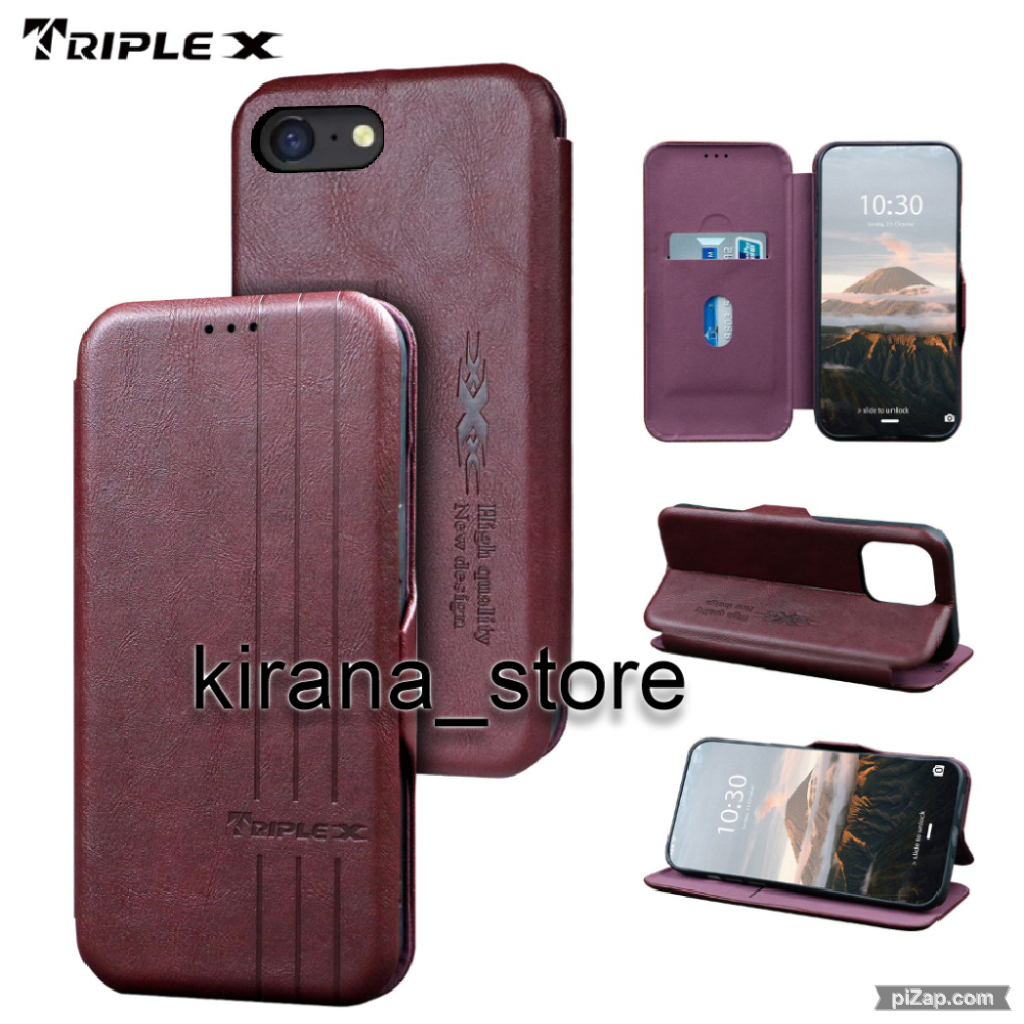 OPPO A3S Flip Case Flip Motif Dompet Casing HP Flip Kulit Motif Garis Wallet Leather Cover