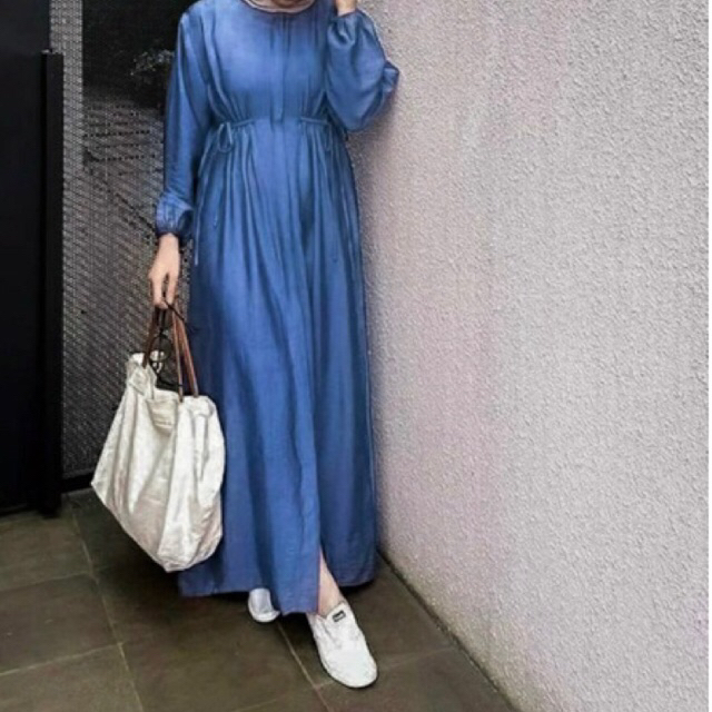 HAZZEL MIDI/Gamis Midi Dress Polos Polo Linen Tali Pinggang