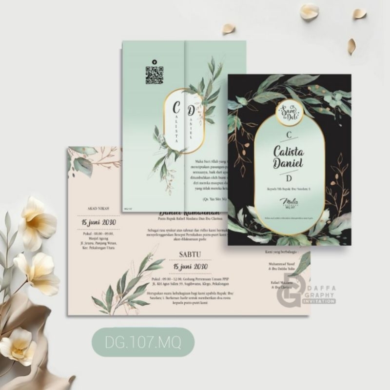 Undangan Pernikahan Seri MQ | Cetak 50 Pcs | Bonus Video Undangan Digital, Thanks Card, Plastik dan 