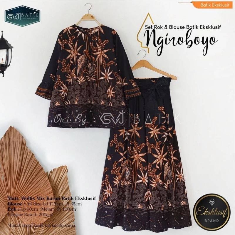 Baju Batik Setelan One Set Wanita Atasan Rok Batik Terbaru Setelan Atas Bawah Katun Casual Fashion D