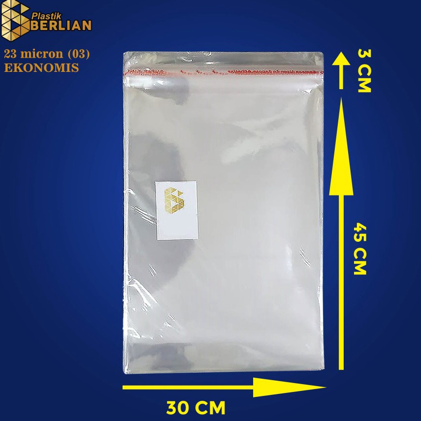 

3 x 45 cm Plastik OPP EKONOMIS 23micron 1 lbr lemseal KODE E5P9