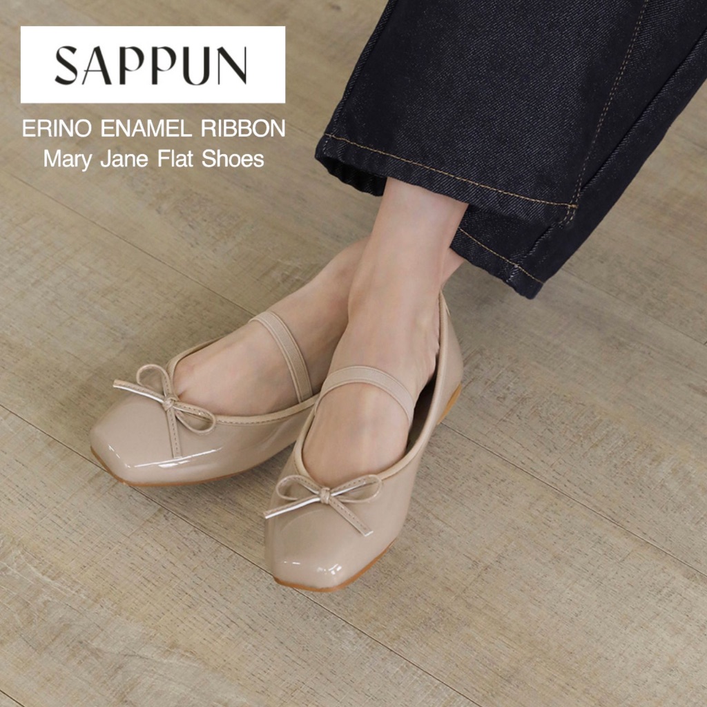 (READY redwine 38) SAPPUN Erino Enamel Ribbon Flat Shoes