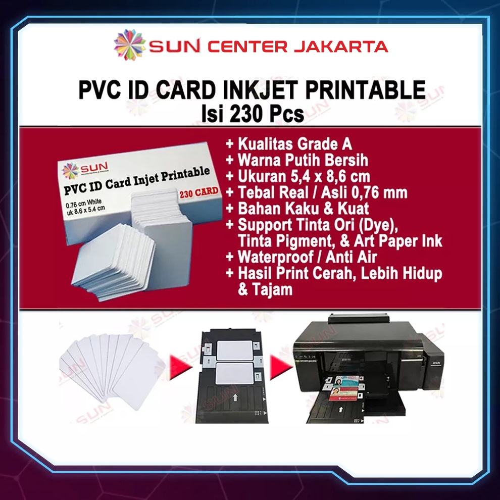 Inkjet PVC ID Card Grade A 76 White uk 86 x 54 cm isi 23  Kertas PVC ID Card Inkjet Printable untuk Tray Id Card L8 L85 T6 L85 L81 R23  KODE I2Y9