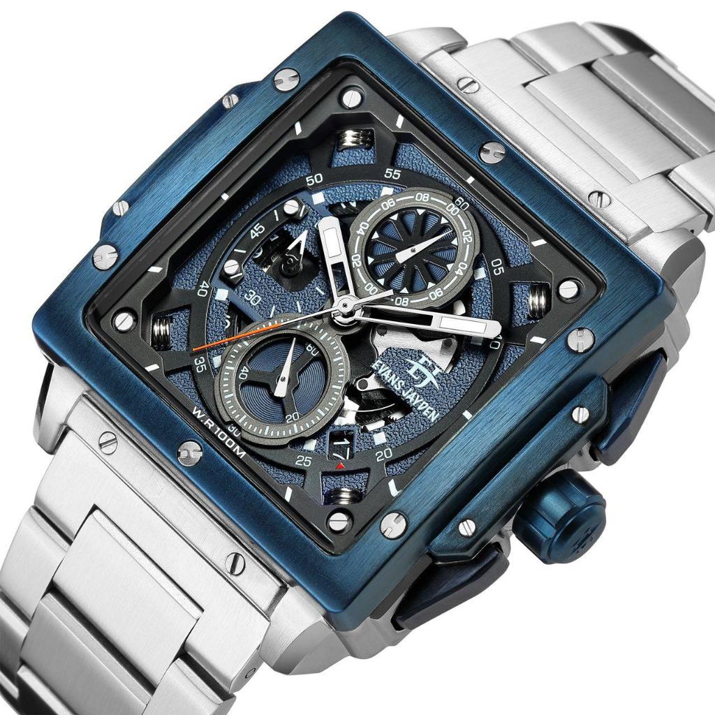 Jam Tangan Pria Evans Jayden 9582 Original Kaca Sapphire Cronograph Tanggal Aktif