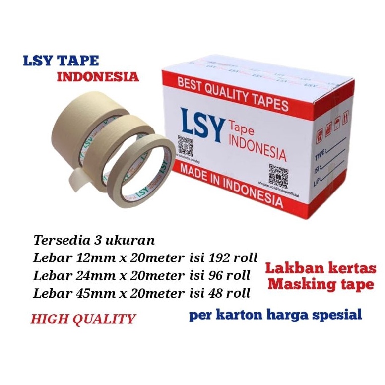 

lakban kertas masking tape LSY TAPE 2meter full harga 1 dus tersedia 3 ukuran CHO KODE C5V3