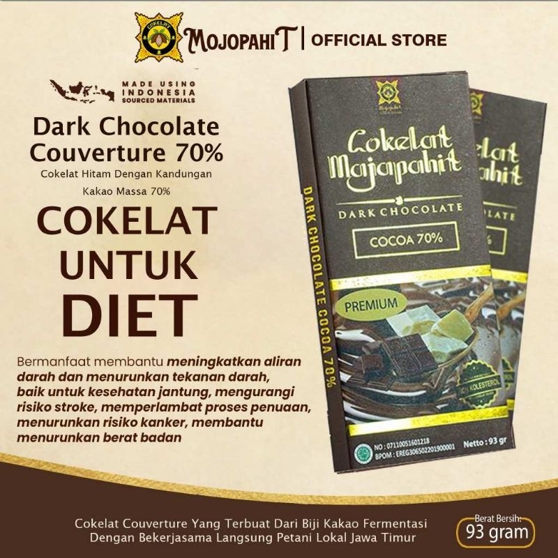 

Dark Chocolate 70% | Cokelat Hitam Murni 30-100% | Cokelat Majapahit Bar 93gr
