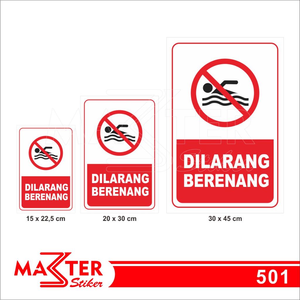 

501 - Stiker Dilarang Berenang, Sticker Vinyl, Premium, Tahan Air, Termurah, dan Bisa Custom