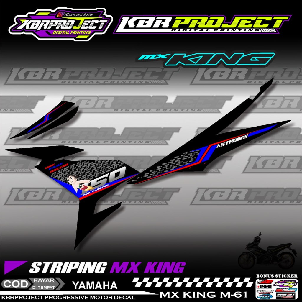 MX KING ASTROBOY STIKER  STRIPING PREMIUM MOTOR KEREN LIS VARIASI YAMAHA M.61 HOLOGRAM TRANSPARAN