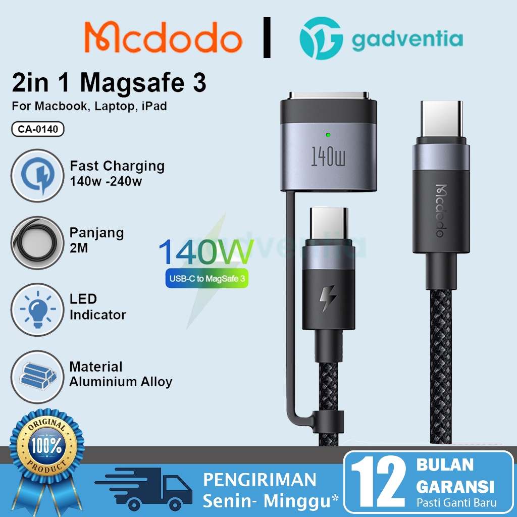 MCDODO Kabel Charger 2in 1 Magsafe 3 + PD3.1 Type C Fast Charging 140w -240w Max For iPhone 15 Pro M