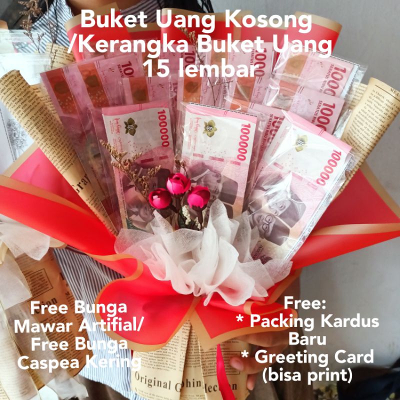 Buket Uang Kosong 15 Lembar Kerangka Bouquet Ready Stok Tidak PO Aesthetic Free Kartu Ucapan & Grati