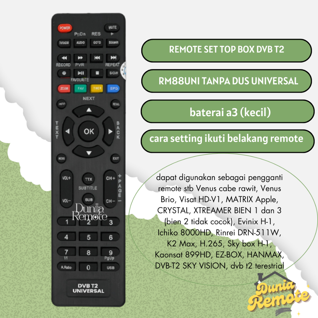 Remote Remot SET TOP BOX Multi UNIVERSAL RM88 UNI TANPA DUS Visat HD-V1 berbagai merk