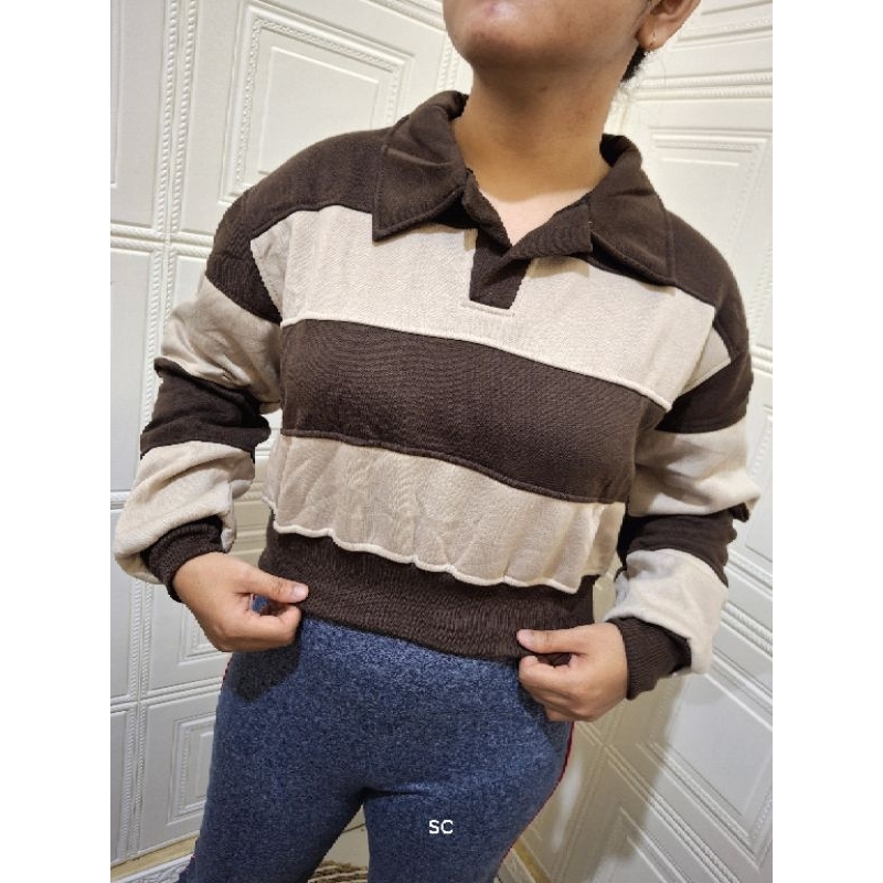 Sweater cewek crop model strip | sweater crop bali distro