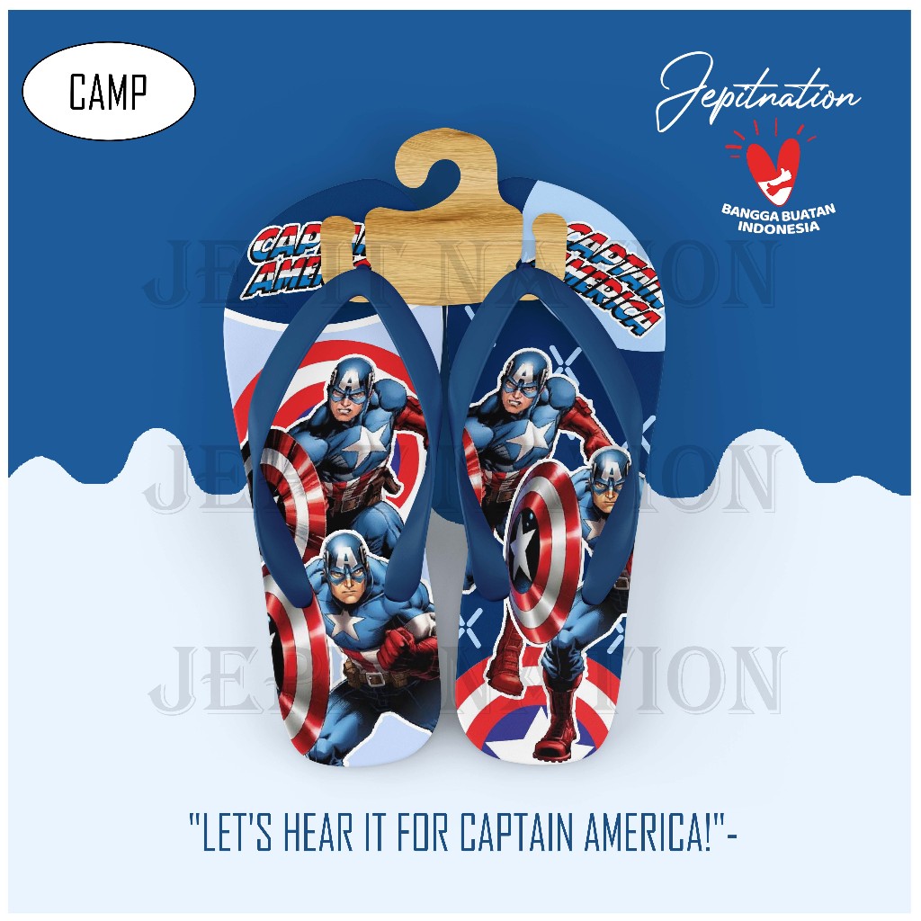 [SANDAL JEPIT] Captain Amerika (CAMP) Sendal Jepit Cowo Pria Wanita Perempuan Dewasa Anak Balita Sandal Santai Pantai Sendal Spons Bukan Karet