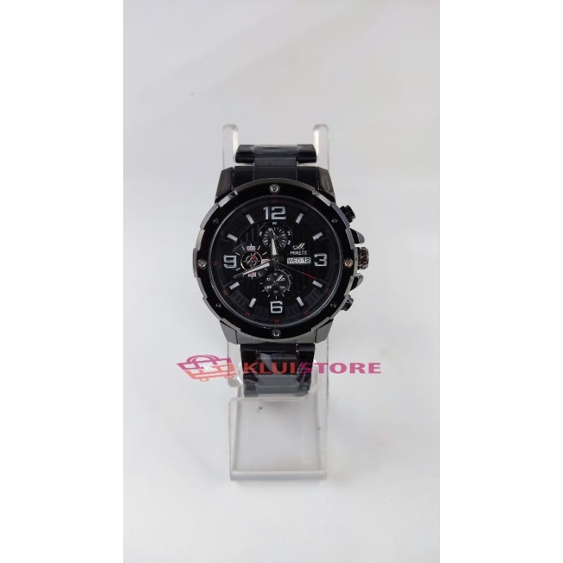 JAM TANGAN PRIA RANTAI HITAM TANGGAL HARI ORIGINAL MIRETE TYPE 8921