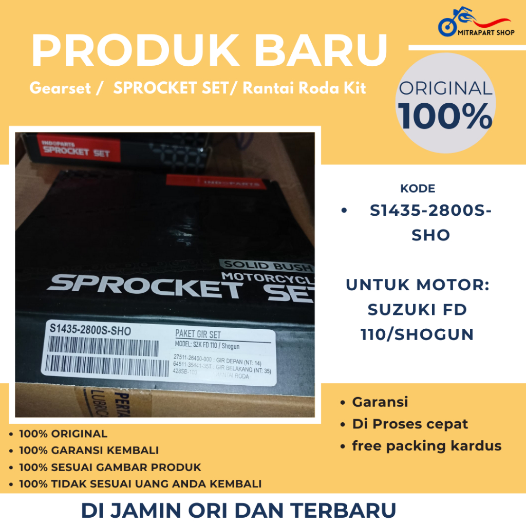 GIR SET INDOPART / GEAR SEAT / ORIGINAL / S1435-2800S-SHO MODEL SUZUKI FD 110/SHOGUN