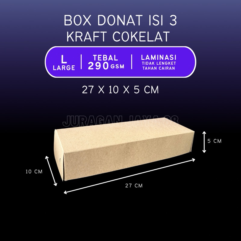 

(DONAT ISI 3) Box Kotak Donat isi 3 Berlaminasi Kraft Cokelat (Ketebalan 290gsm) ukuran 27x10x5 cm | Dus Donat/Brownies/Bomboloni/Kue/Cake