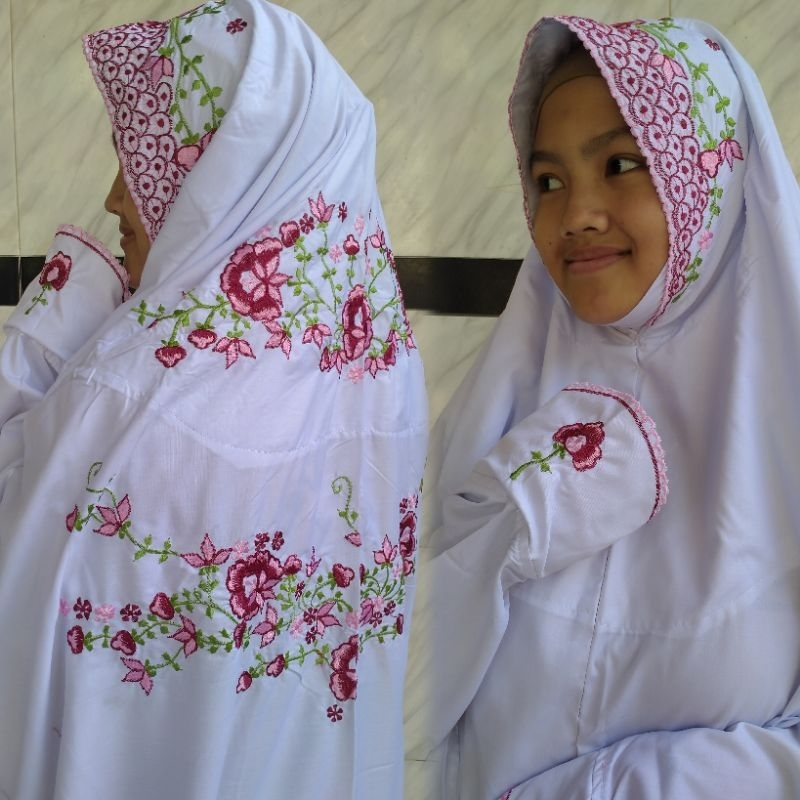 Mukena al mukhtar  bahan polino silk ukuran remaja model terusan