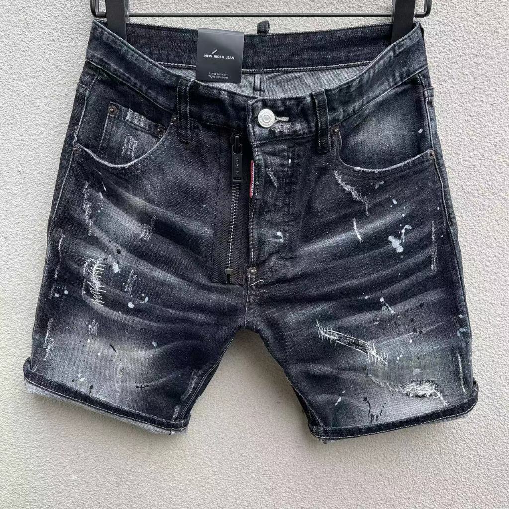 DSQUARED2 Celana Jeans Pria Pribadi Tertekan Retro Hitam Celana Pendek Kasual Dislokasi Kancing Seba
