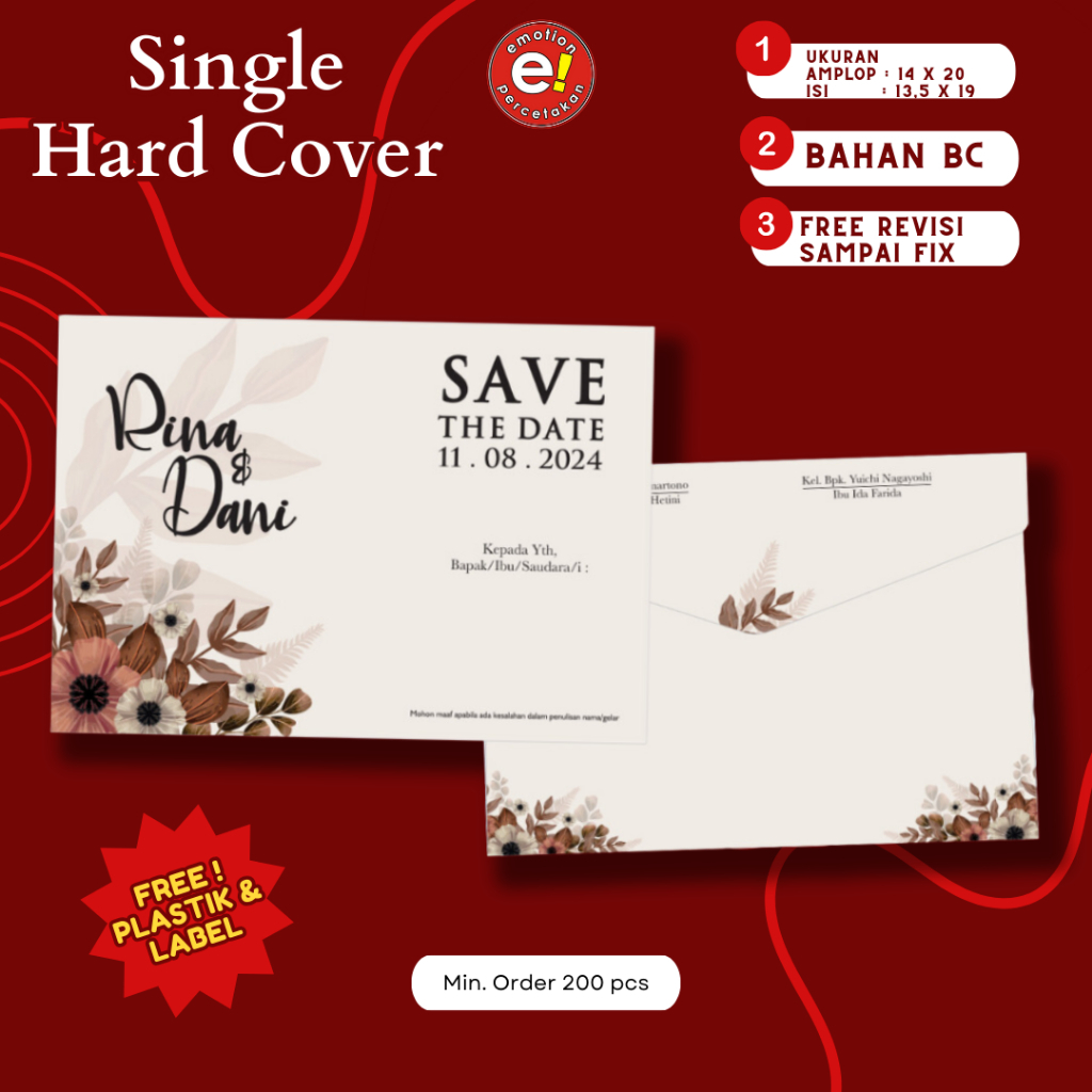 Undangan Pernikahan Hard Cover Amplop Kekinian, Wedding Invitation Dengan Design Yang Elegan Mewah M