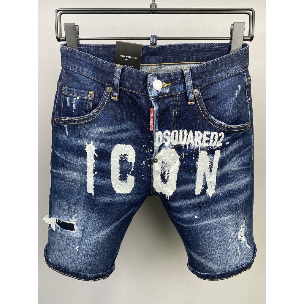 DSQUARED2 Celana Pendek Pria Robek Motif Huruf Retro Merek Trendi Eropa dan Amerika Celana Jeans Kas