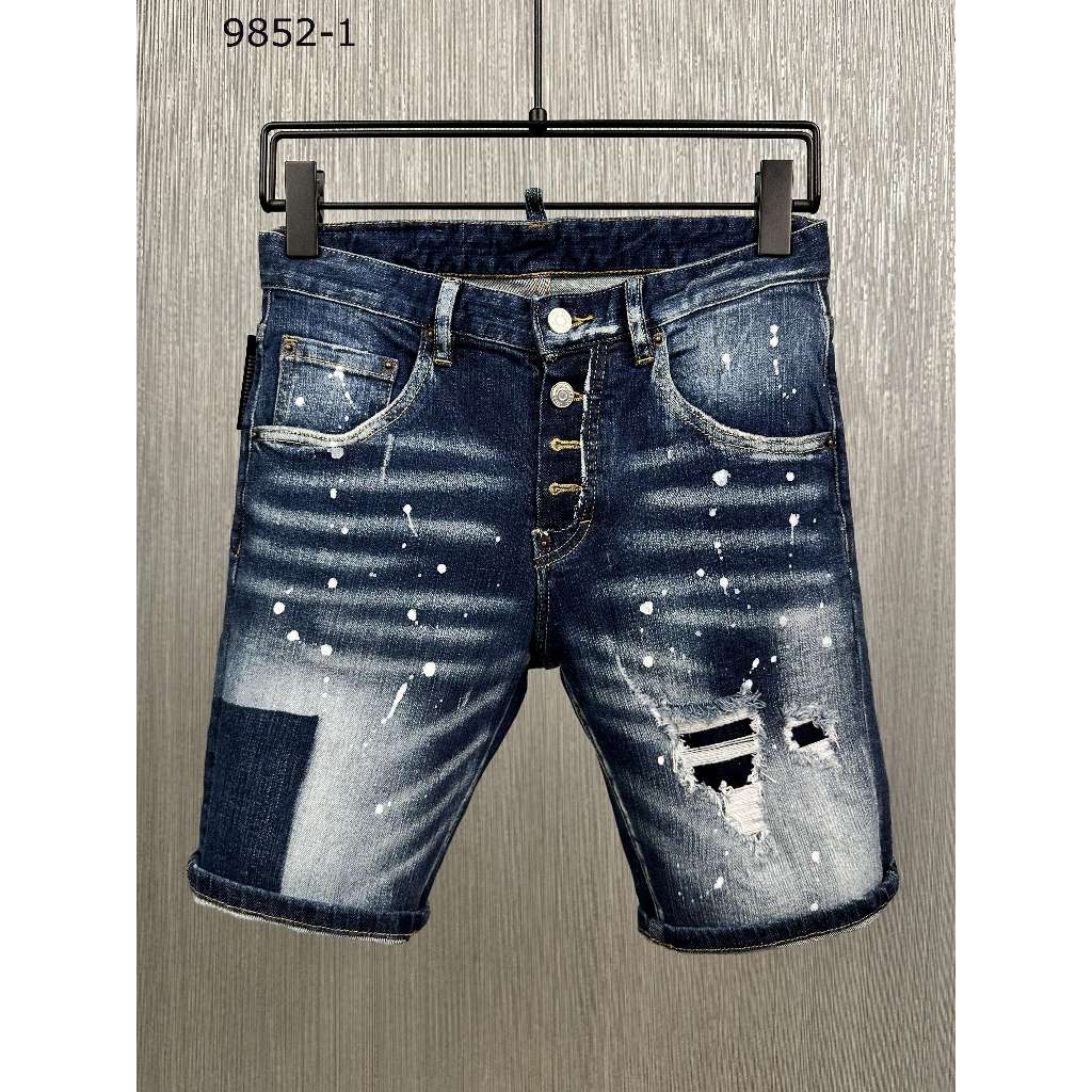 DSQUARED2 celana jeans tambal sulam robek merek fesyen jalanan tinggi celana pendek kasual berkancin