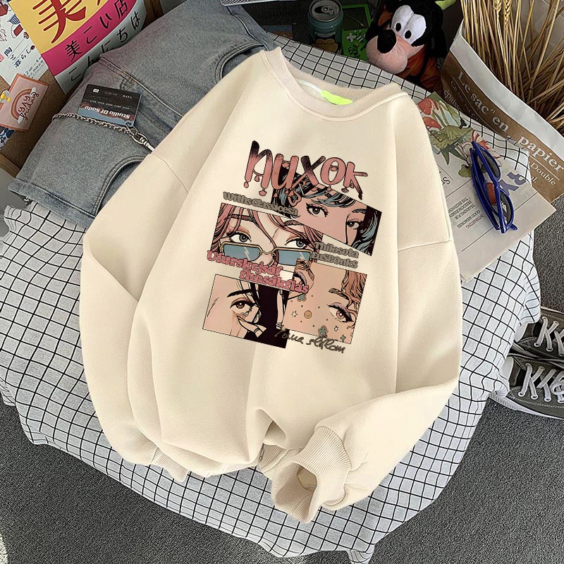 Forteid Sweater Lengan Panjang Oversized Street Style Korean Style/Switer Wanita Oversize Kaos Pola 