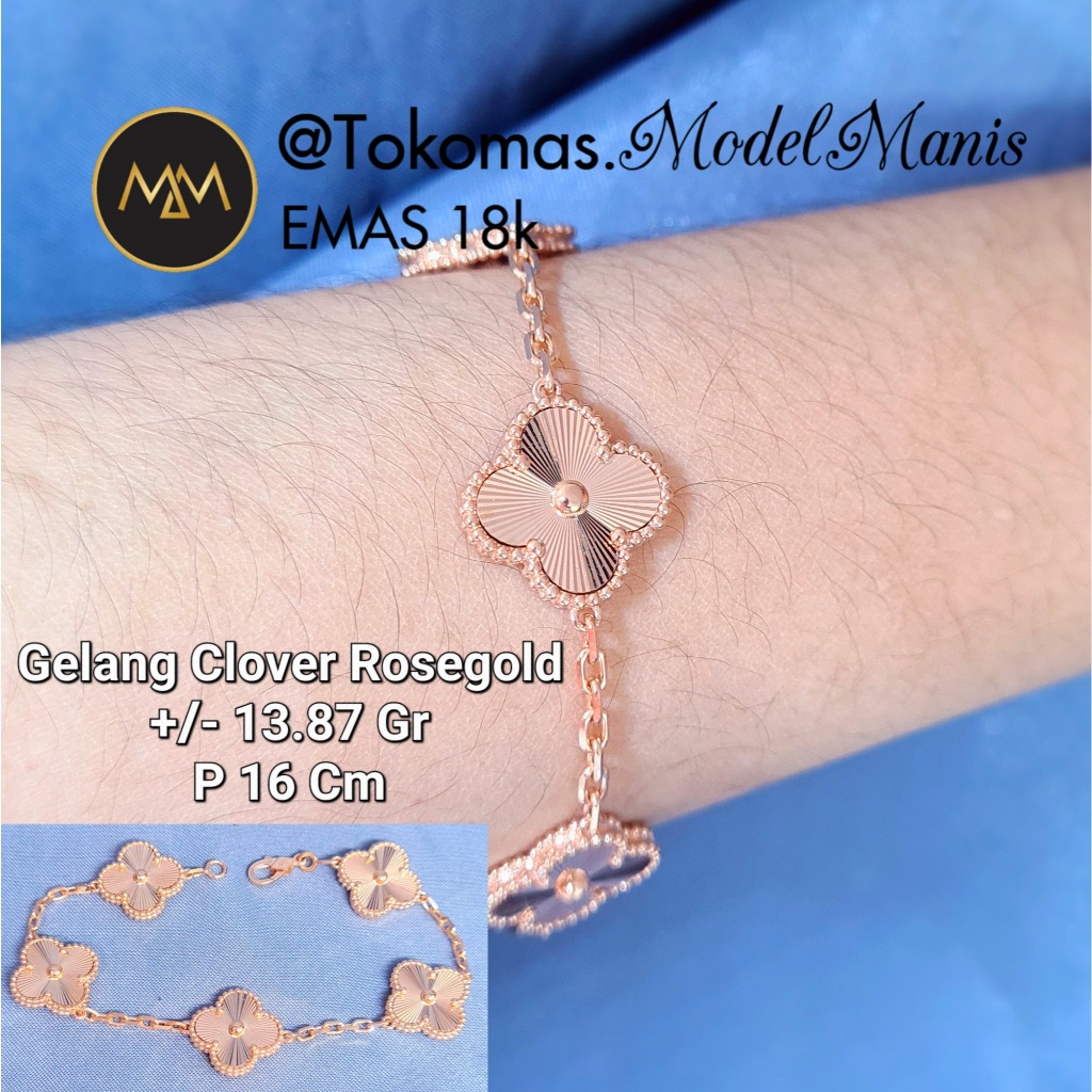 Gelang Alhambra Emas Italy Rosegold 750 kadar 18k