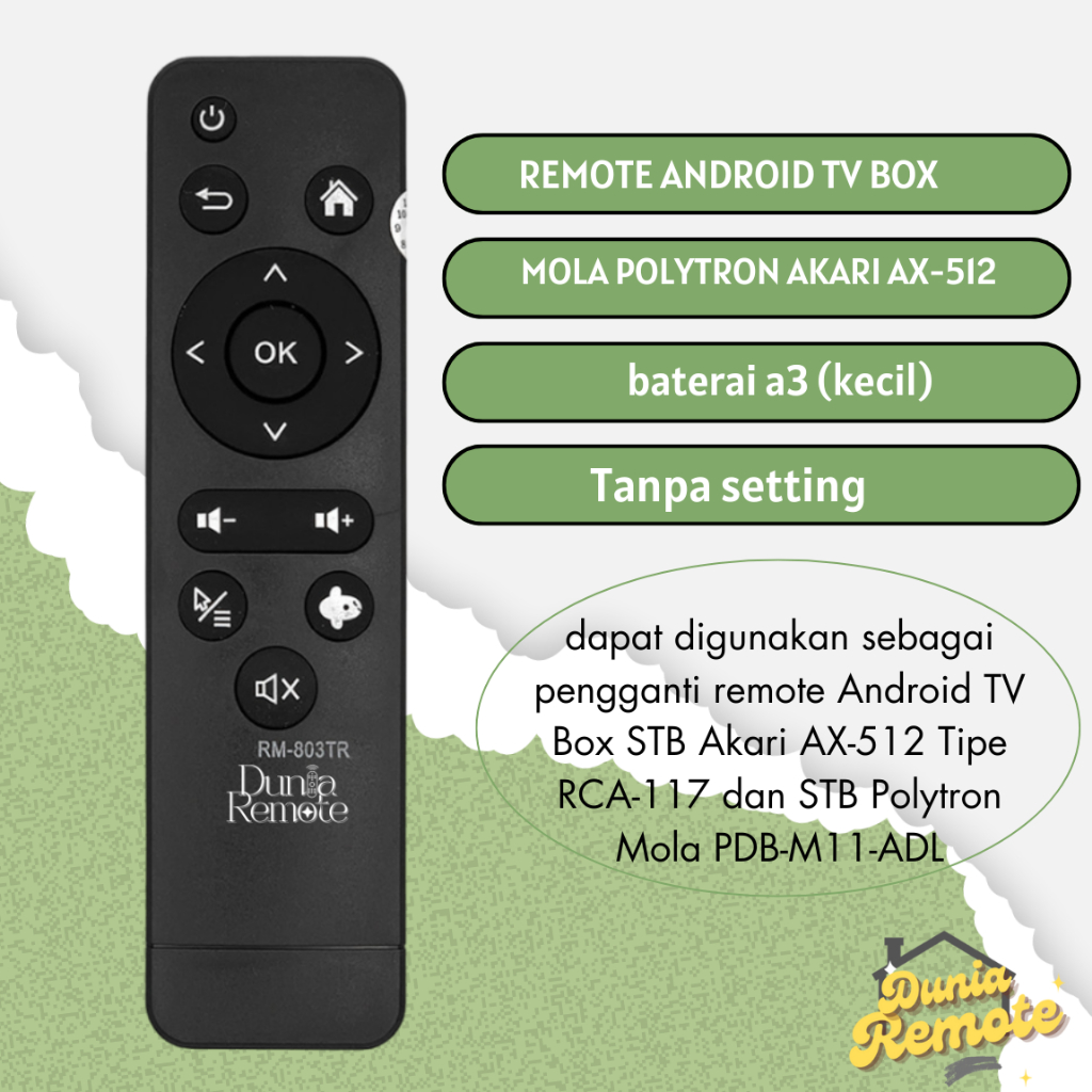Remot Remote STB Android Box 4K STREAMING MOLA TV 803tr Polytron PDB M11 ADL tanpa setting