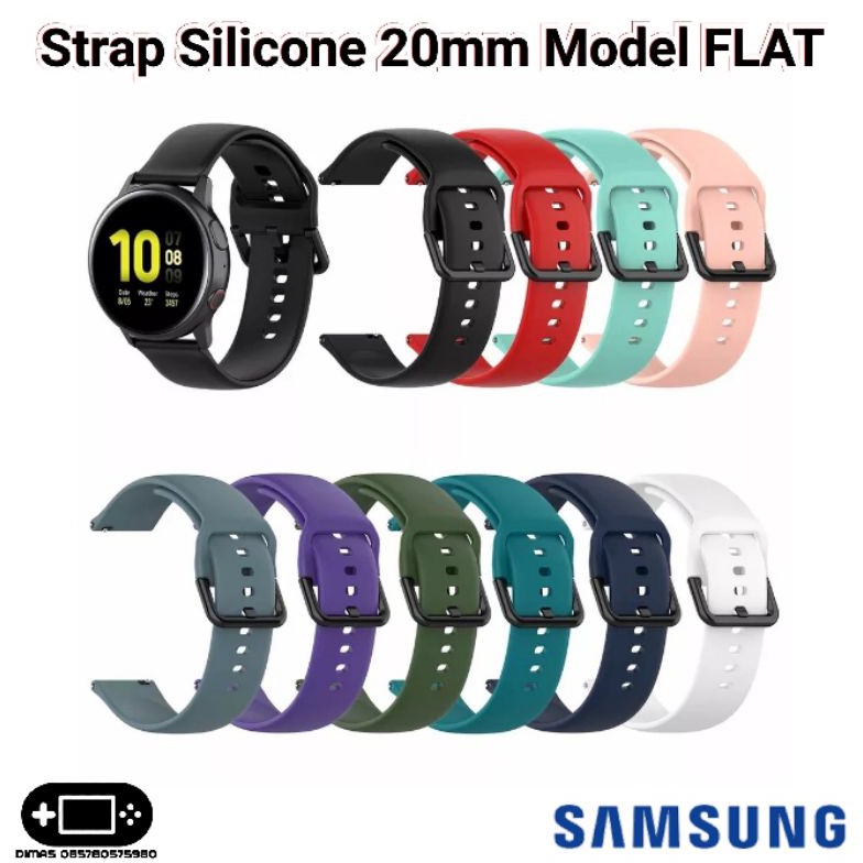 Original Strap Silicone 2mm FLAT Samsung Gear S2 S4 Classic Sport Galaxy Watch Active 1 2 3 4 4mm 41mm 42mm 44mm 46mm Silikon Tali Jam Tangan