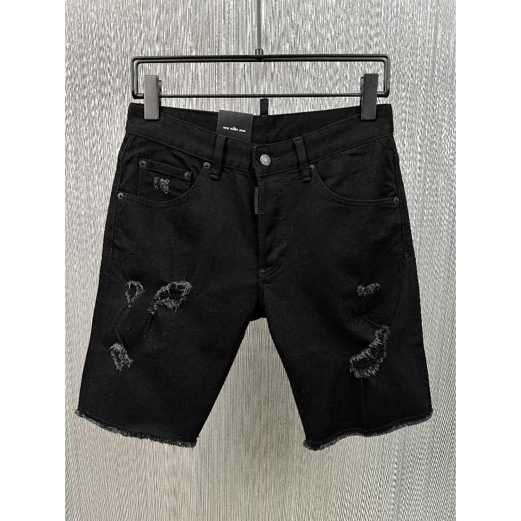 DSQUARED2 celana jeans robek high street merek fashion hitam Celana pendek kasual ramping berkancing