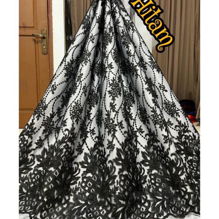 PALING AMPUH TERMURAH KAIN TILE TULLE AKAR MUTIARA BORDIR ATAS BAWAH  BAHAN BROKAT MUTIARA KEBAYA