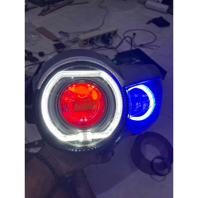 Lampu depan Tiger Pc set Biled 3inch AES UX3 triple laser set daymaker mini 3 mata