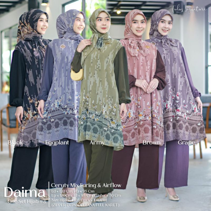 DAIMA #3 ONESET HIJAB TUNIK JUMBO LD 120 CERUTY MIX AIRFLOW BY TULUS