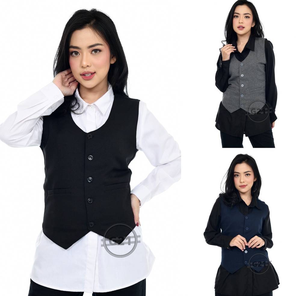 Siap Kirim Rompi Vest Jas Wanita Formal Hitam Slimfit Kerja Kantor Premium High Quality Rompi Wanita