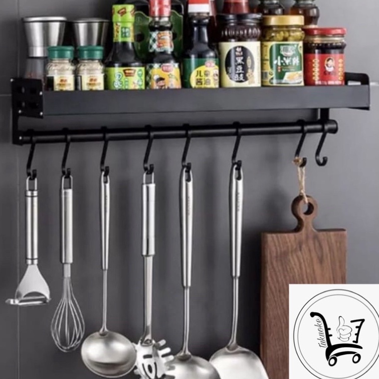Pasti Laku TEMPAT BUMBU DINDING BESI RAK KITCHEN BUMBU BESI GANTUNGAN SPATULA Dapur Rak Penyimpanan 