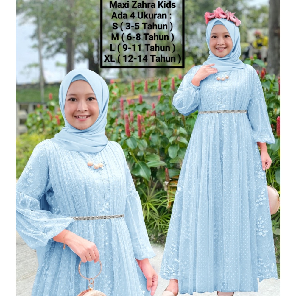 ART T53F Pakaian Gamis Anak Perempuan Maxi Zahra Kids Size 314 Tahun Matt Full Brokat Mutiara di Lap