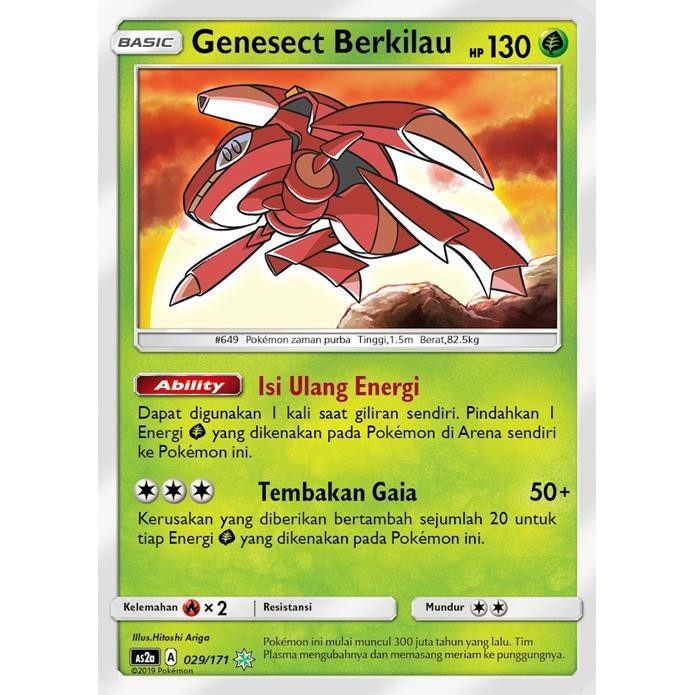 Kartu Pokemon Indonesia Genesect Berkilau Foil AS2A 029/121 Mulus