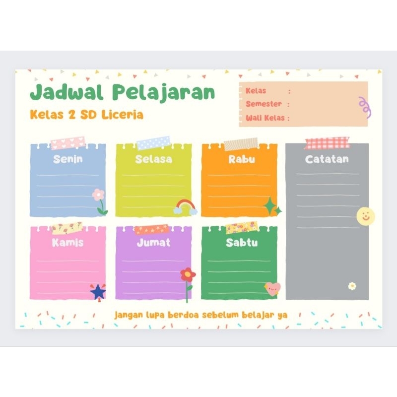 

poster jadwal pelajaran custom nama anak Proses cepat