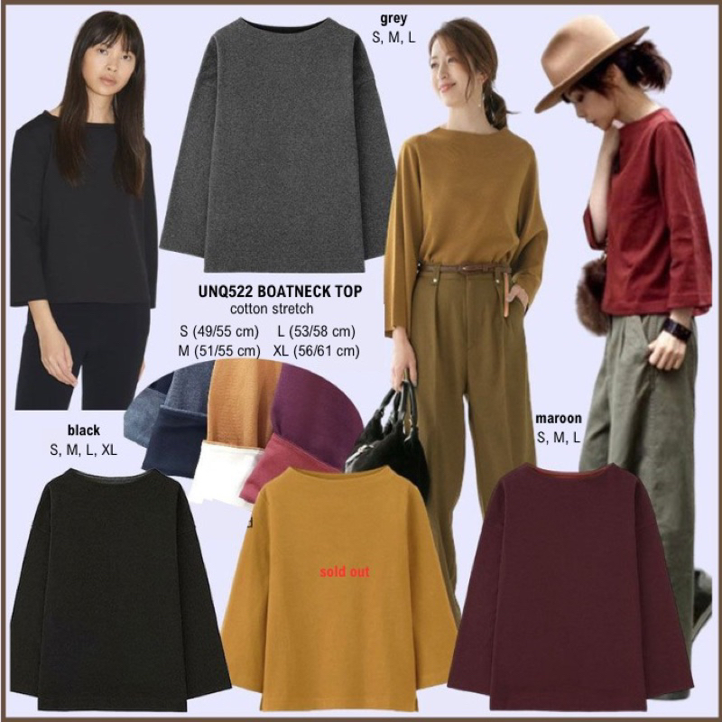 Kaos Wanita Lengan Panjang Murah 522 Boatneck Top 3 Warna